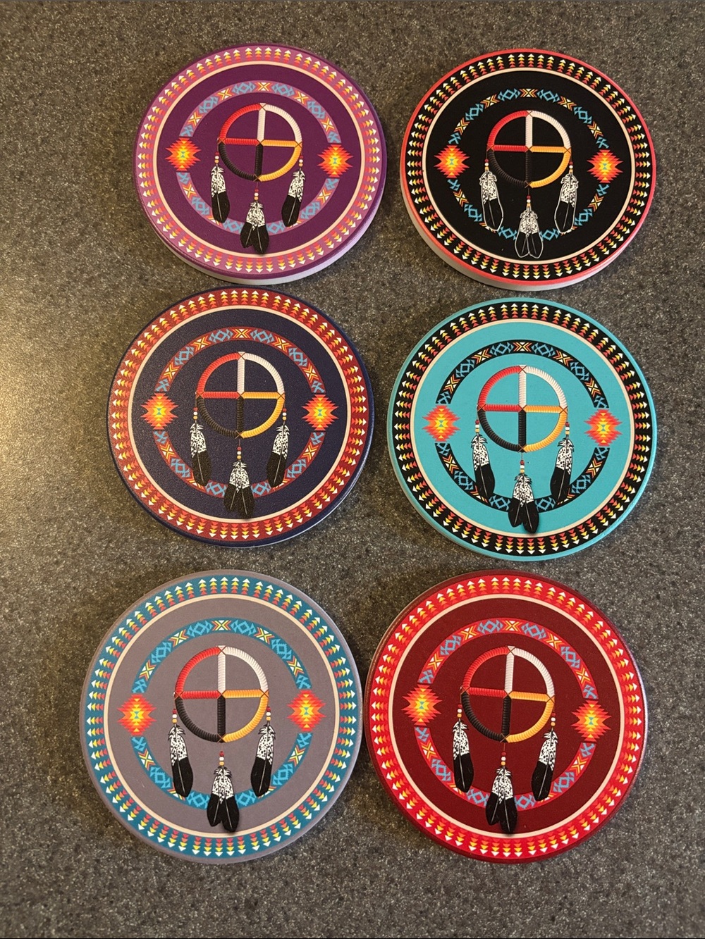 NU Trendz Boho Dreamcatcher Round Coaster Set — Multicolor Tribaly Circles